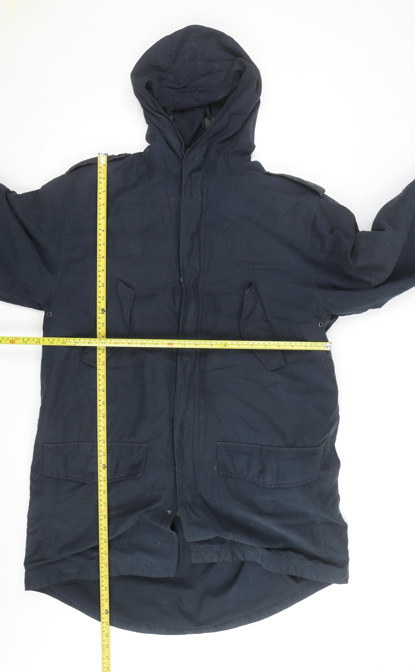 Ben Sherman Men's Blue Hooded Parka Coat Size L Cotton Lined
