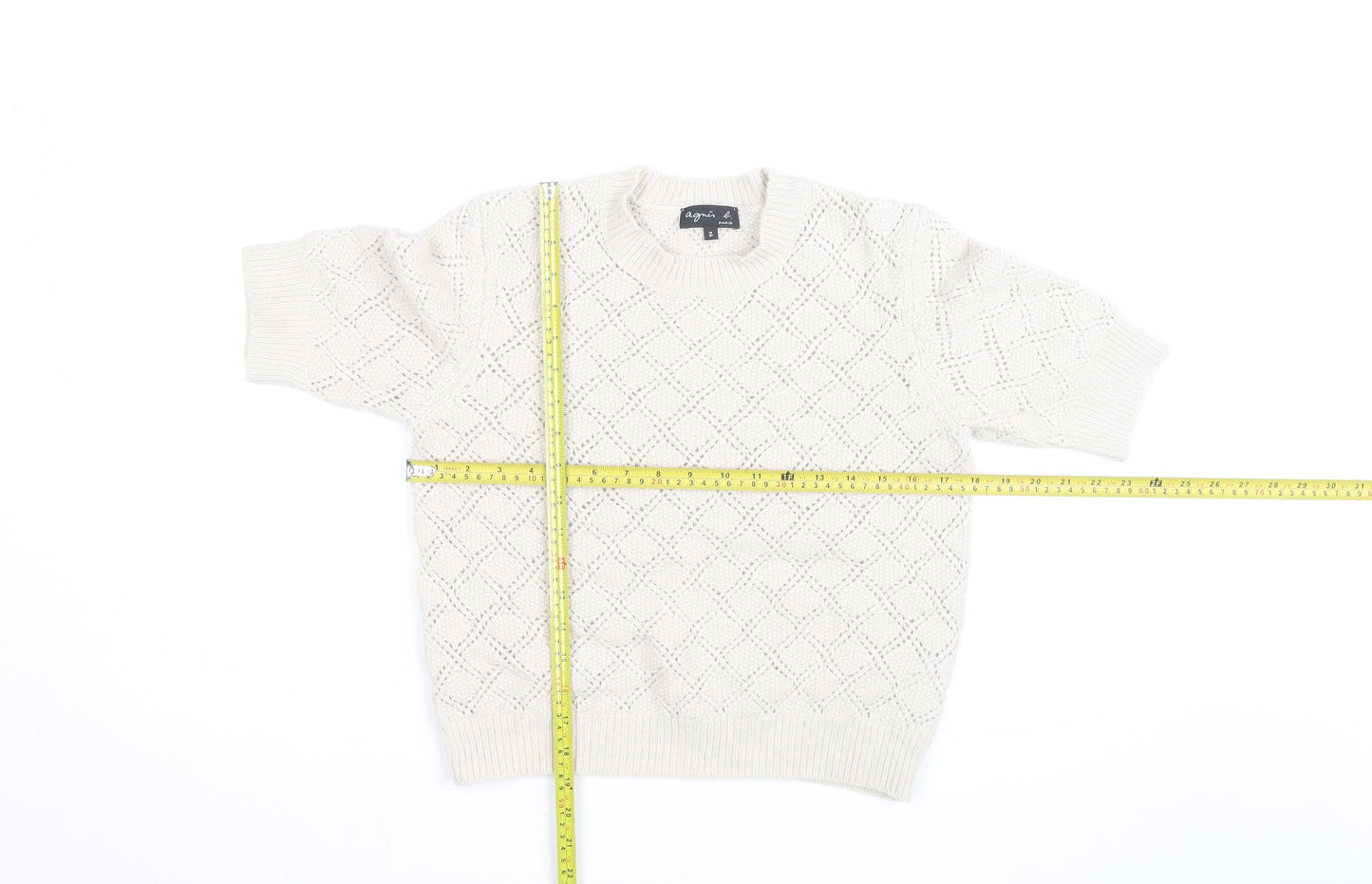 Agnès b. Women Ivory Cotton Open-Knit Short Sleeve Jumper Size S