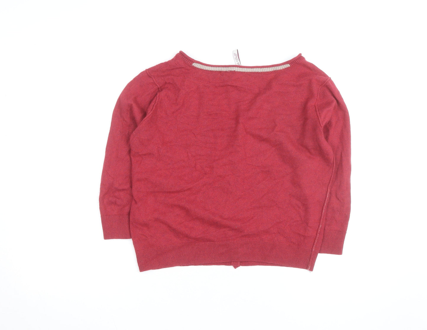White Stuff Women Red Cardigan Size 16 V-Neck Button Knit Cotton Blend