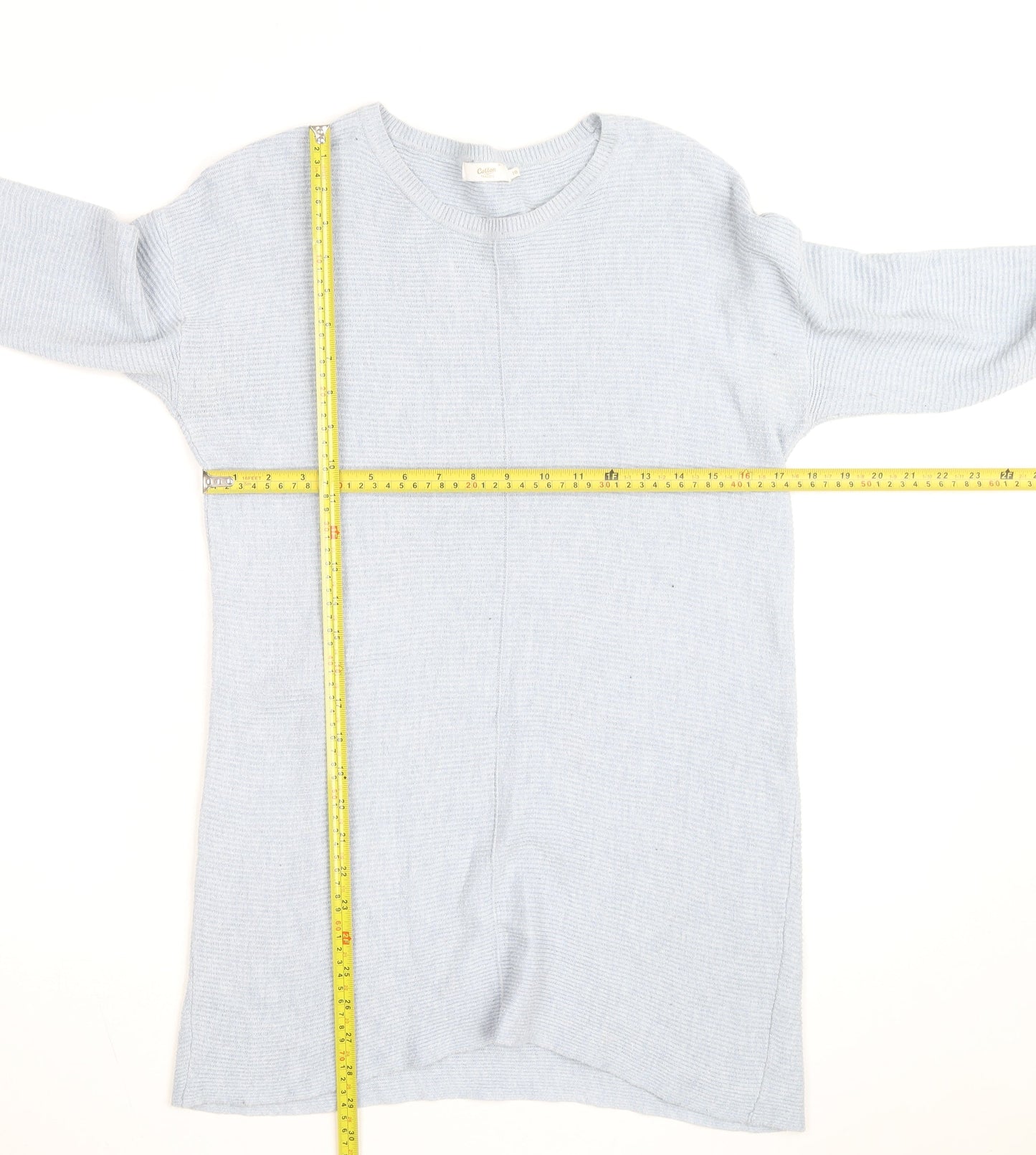 Cotton Traders Women Blue Knit Long Sleeve Shift Dress M