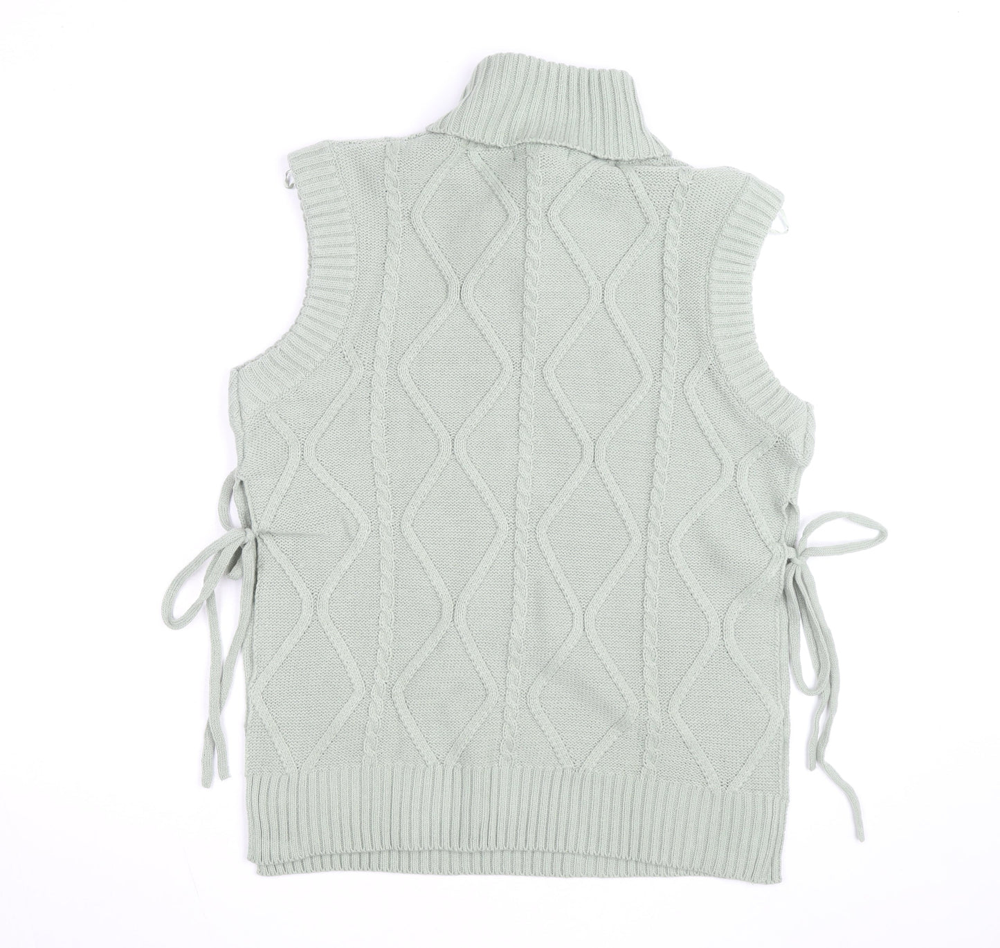 Quiz Women's Green Roll Neck Cable Knit Sleeveless Vest Jumper Size S
