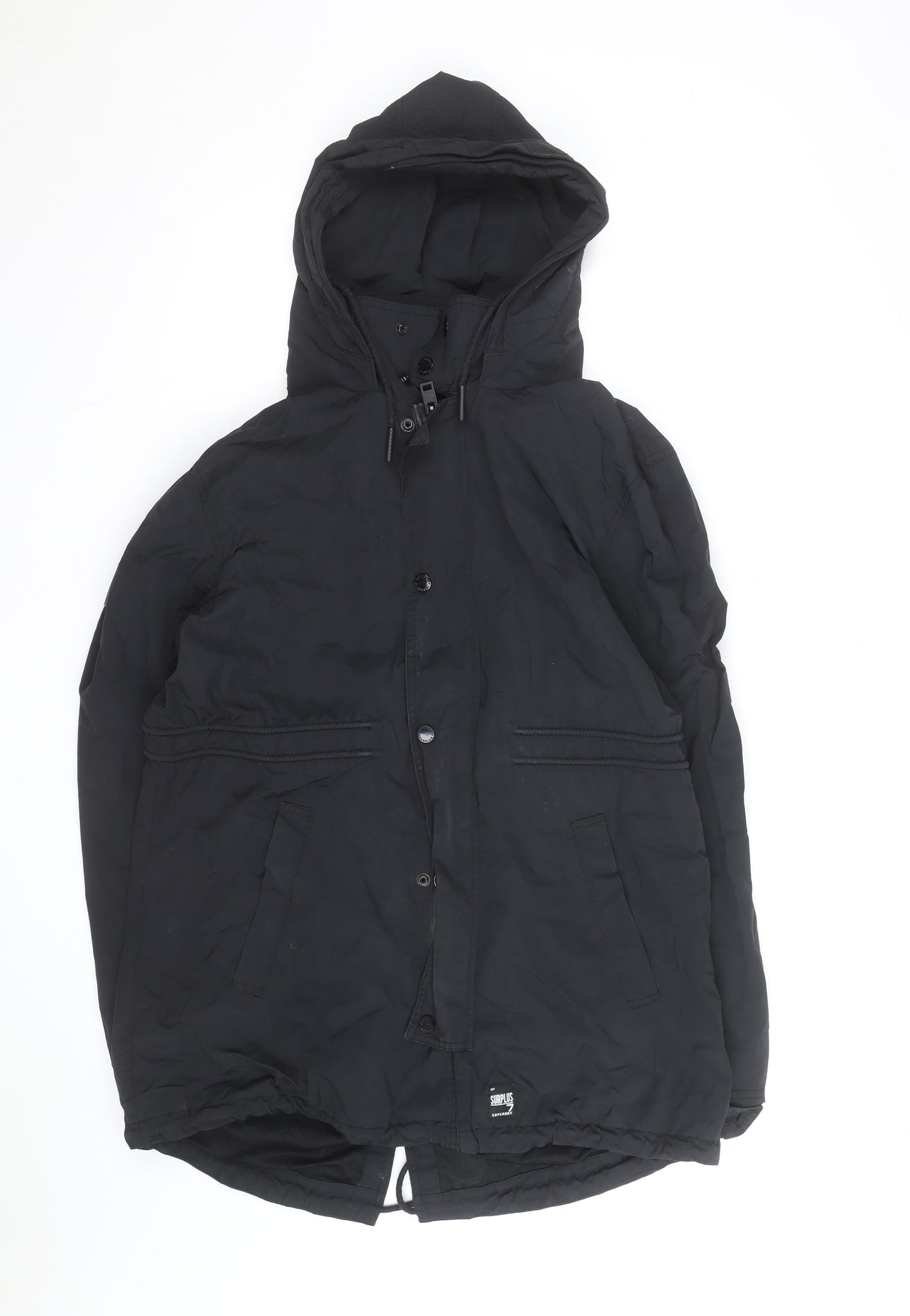 Superdry Mens Black Parka Jacket 2XL Hooded Lined Winter Coat