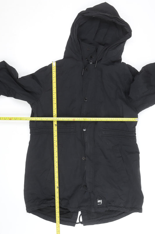 Superdry Mens Black Parka Jacket 2XL Hooded Lined Winter Coat