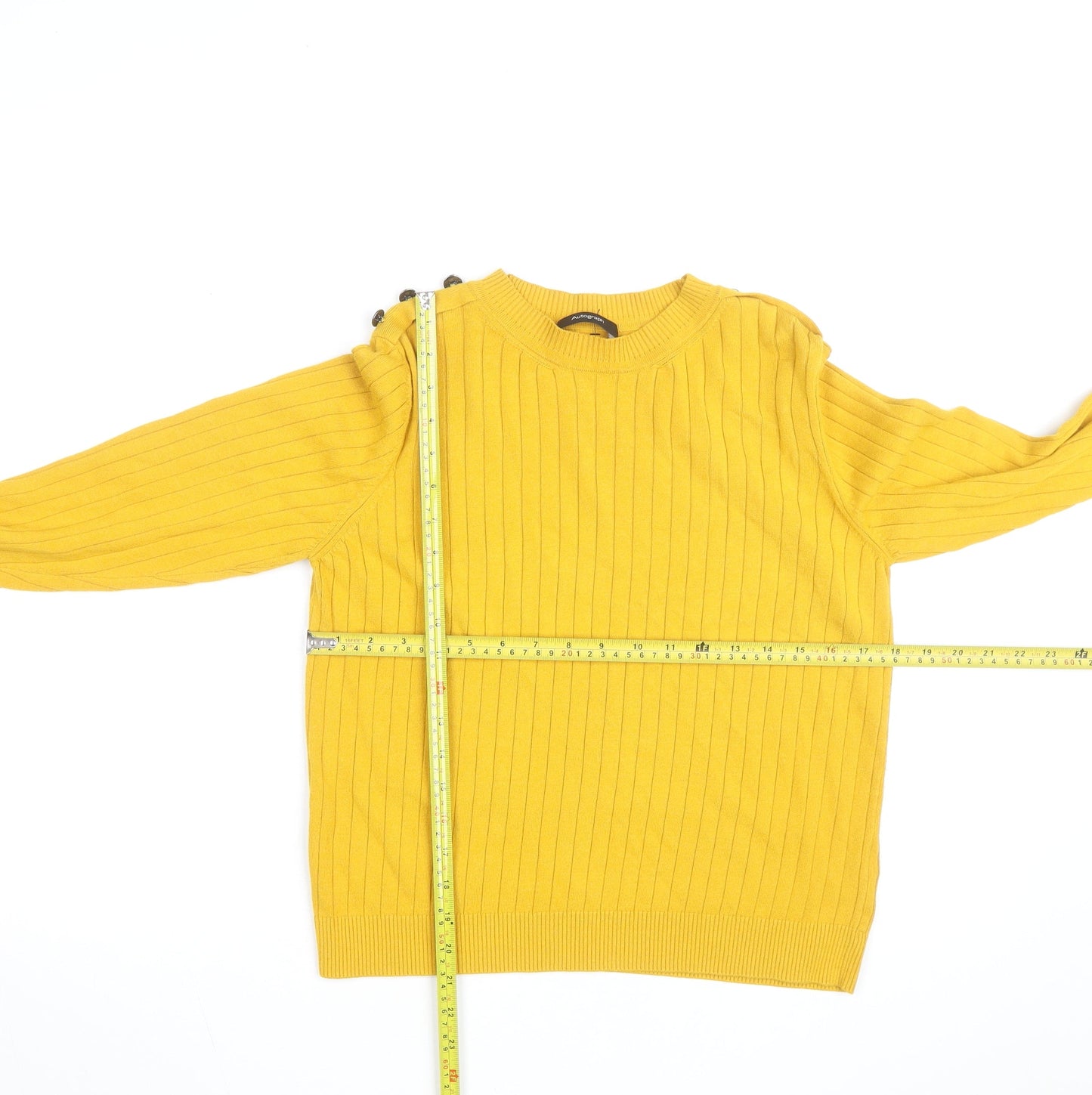 Marks and Spencer Women Yellow Ribbed Crew Neck Pullover Jumper Size 10
