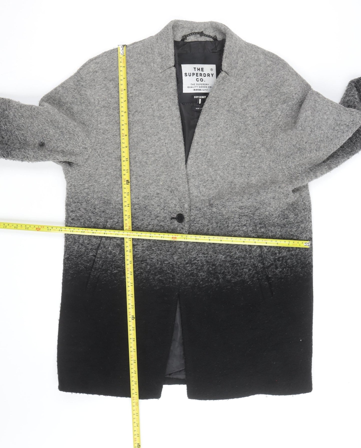 Superdry Men's Grey Ombre Wool Blend Mid-Length Overcoat Size L