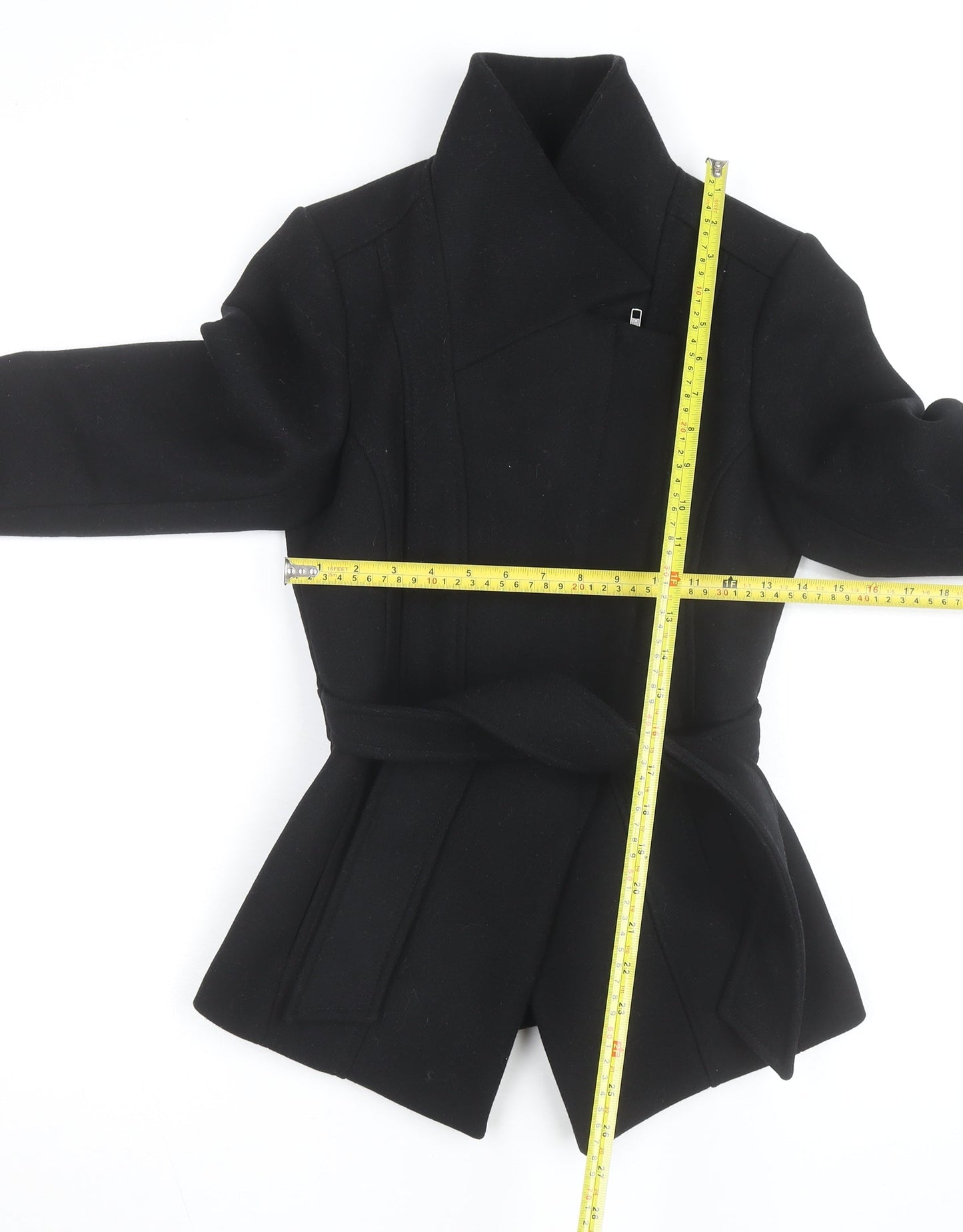 Reiss Womens Black Wool Belted Overcoat XS Slim Fit Autumn Winter