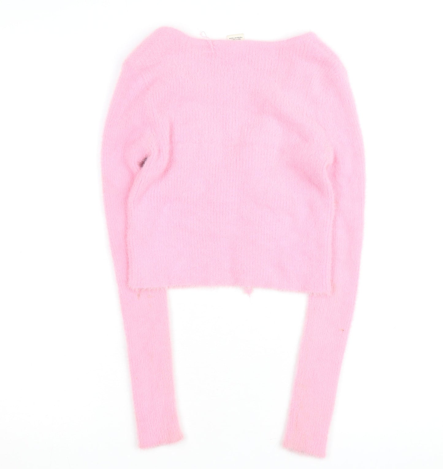 Urban Outfitters Women Pink XS Fuzzy Tie Front Cardigan Knit Jumper