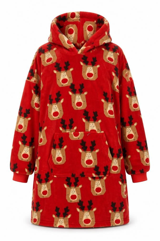 Next Men's Red Fleece Christmas Hooded One Size Reindeer Nightwear