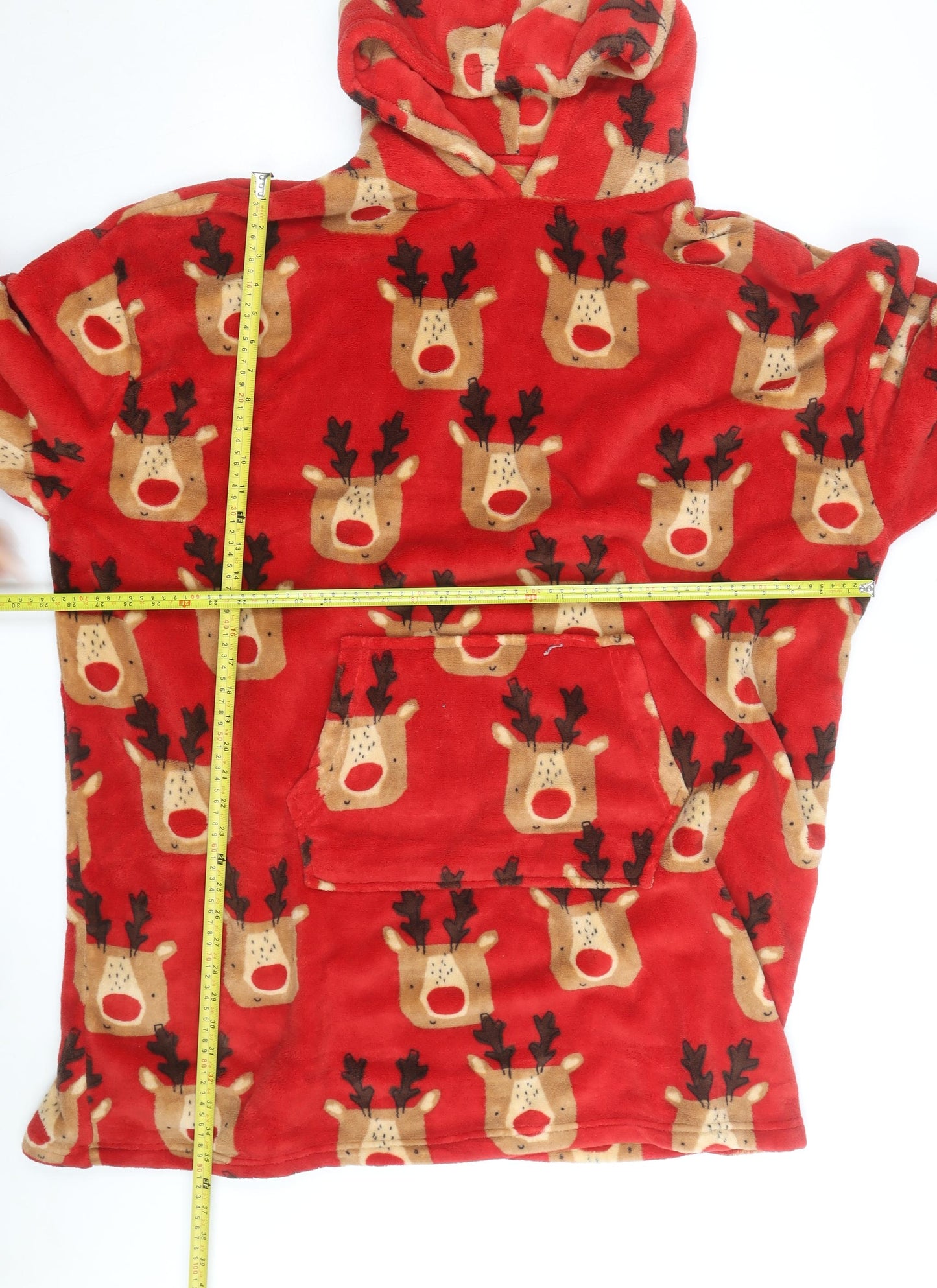 Next Men's Red Fleece Christmas Hooded One Size Reindeer Nightwear