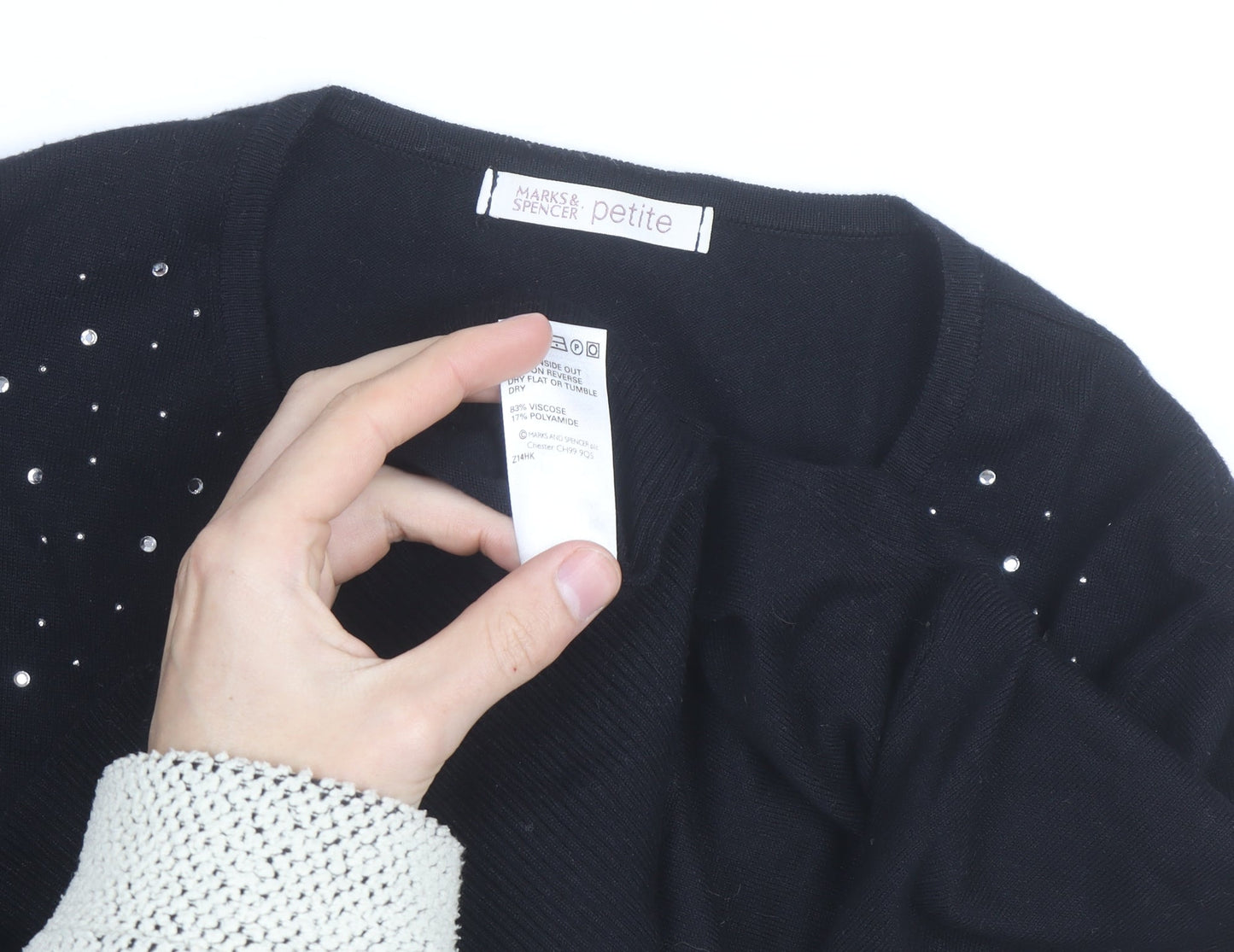 Marks and Spencer Women Black Petite Size 16 Rhinestone Cardigan