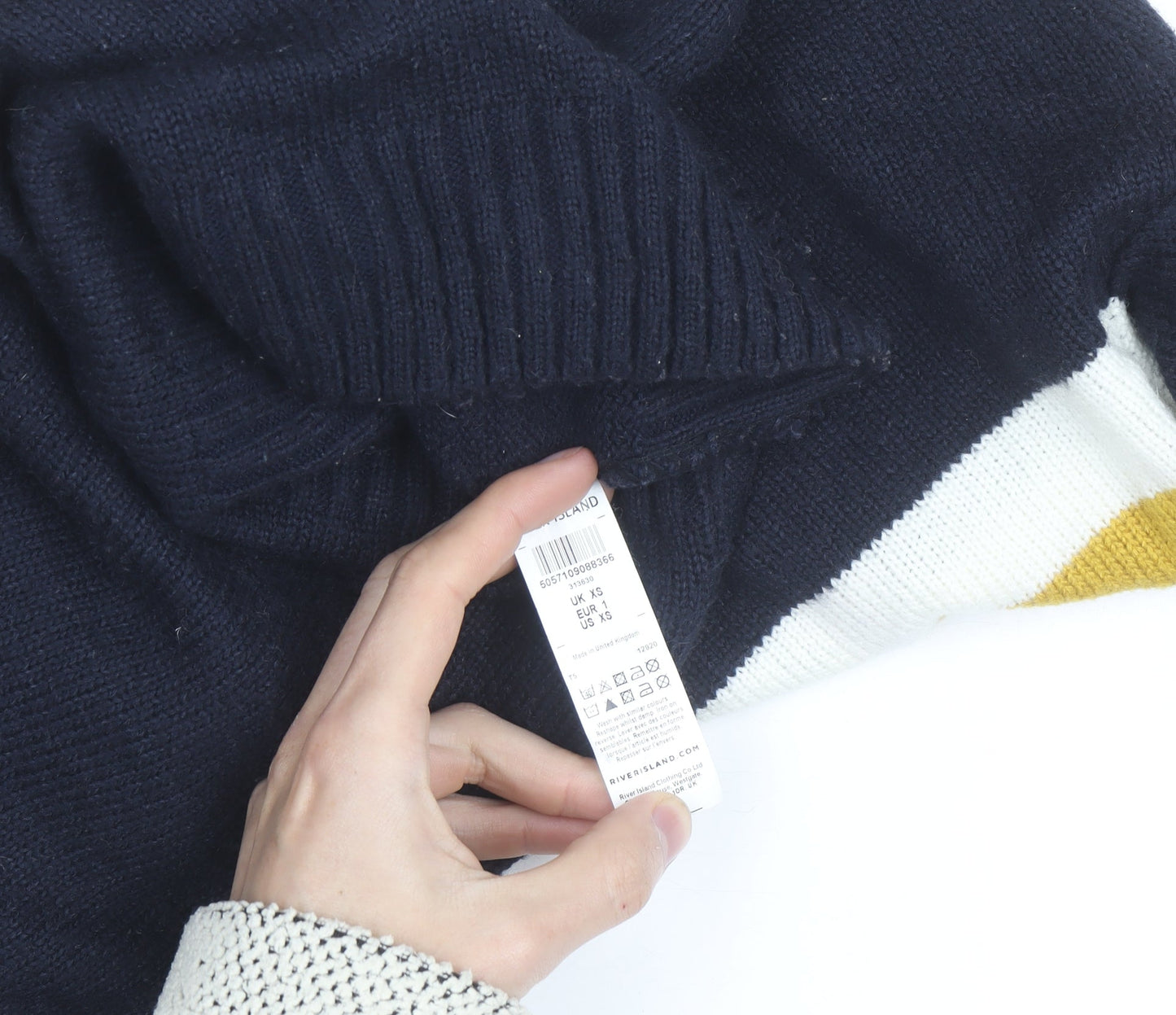 River Island Men's Blue Yellow Crew Neck Pullover Jumper XS