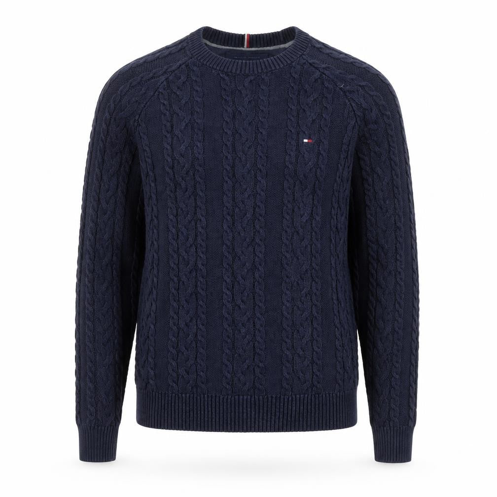 Tommy Hilfiger Men's Blue Cable-Knit Cotton Pullover Jumper Size S
