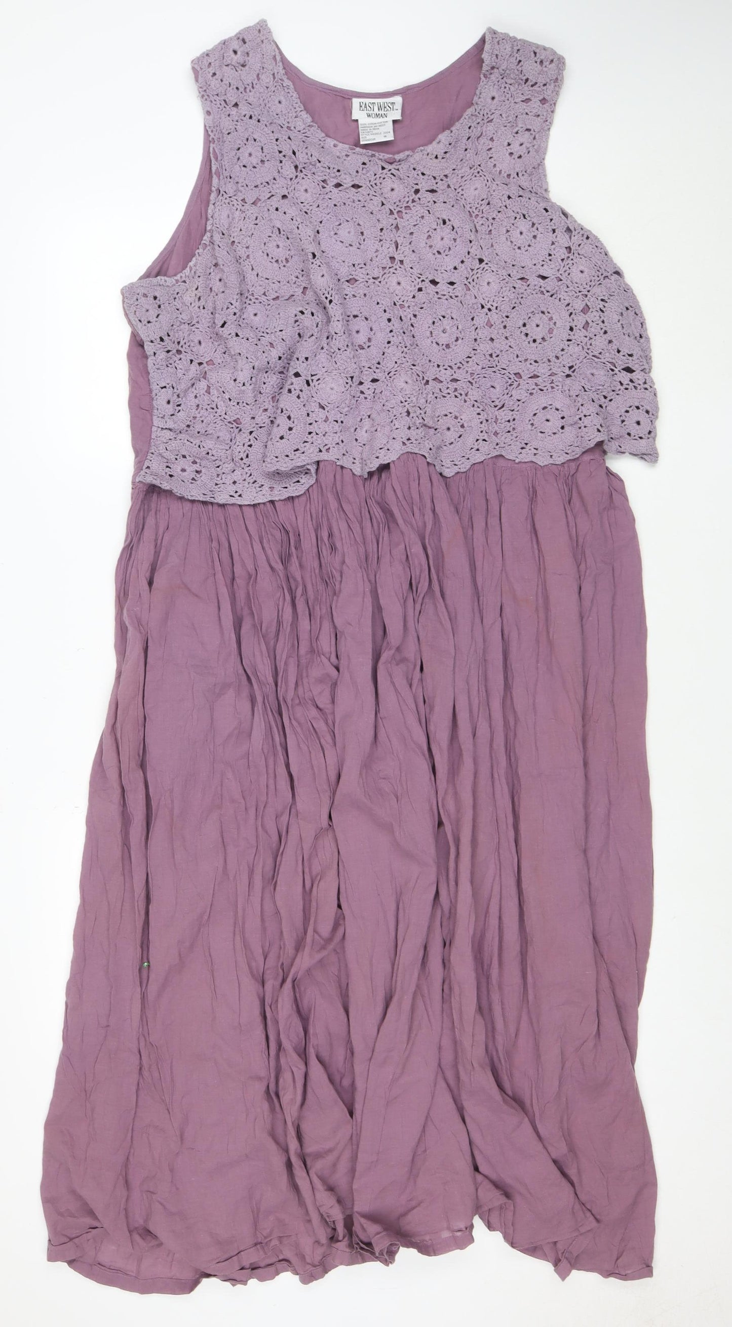 East West Woman Purple Cotton Crochet Fit & Flare Dress XL