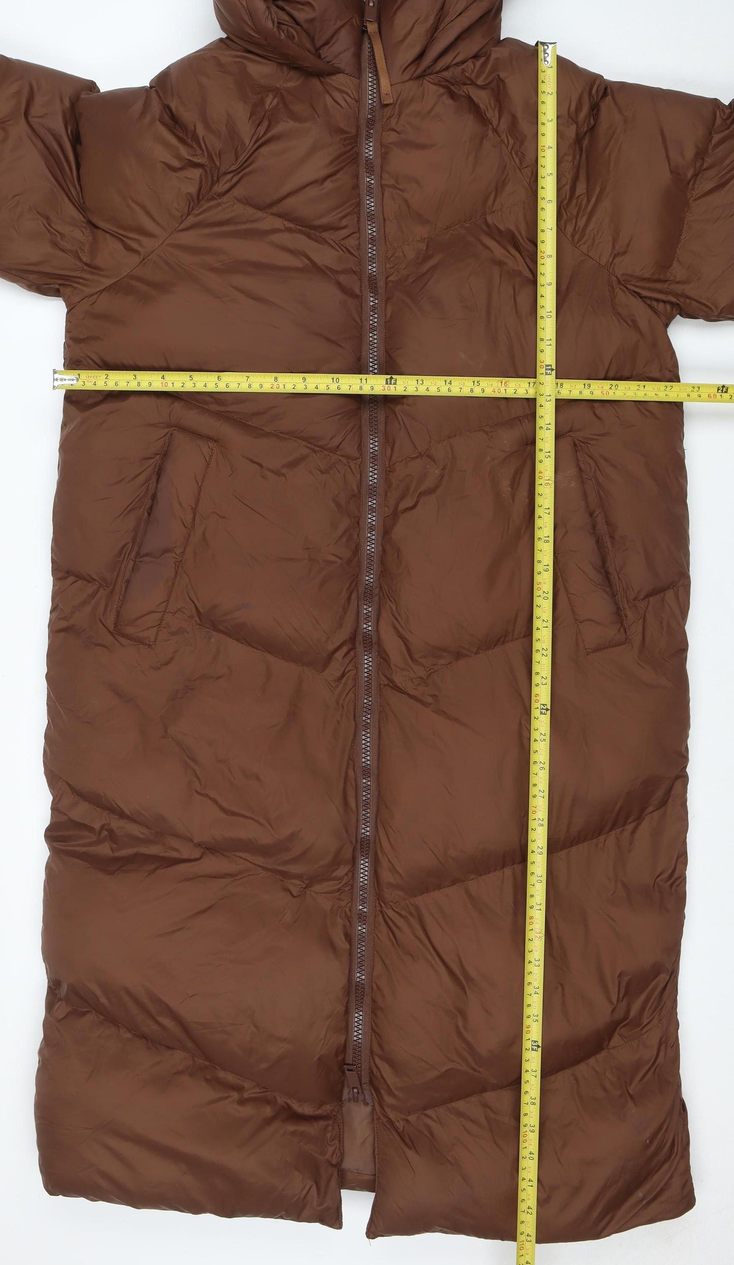 Weekend Vibes Women Brown Long Puffer Coat UK 12 Hooded Full Zip