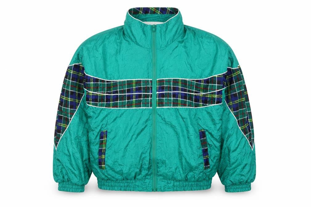 Active Exposure Men's Green Tartan XL Retro Nylon Windbreaker Jacket