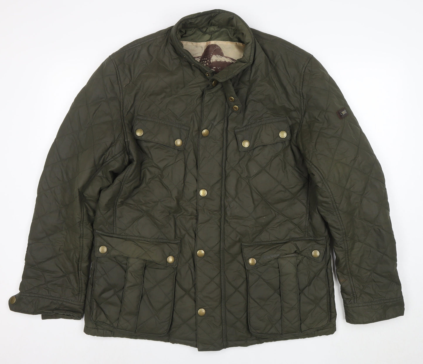 Barbour Men's Green Quilted Jacket L Regular Outdoor Mid-Length