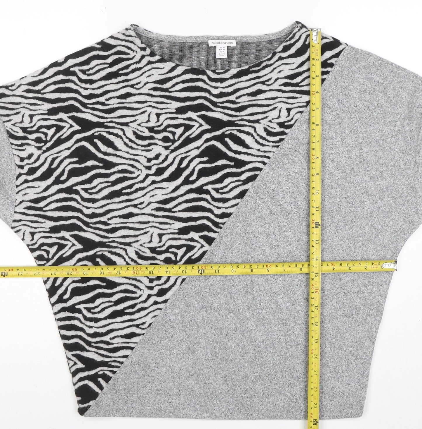Sonder Studio Womens Grey Zebra Print Relaxed Knit Jumper Size 10