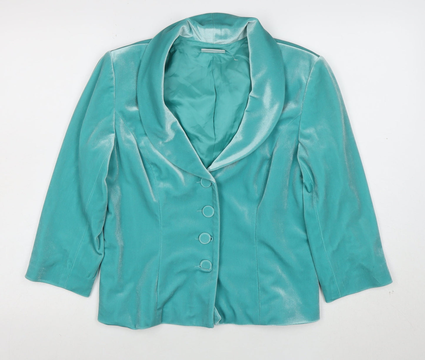Alex & Co Women’s Green Velvet Shawl Collar Blazer UK 12
