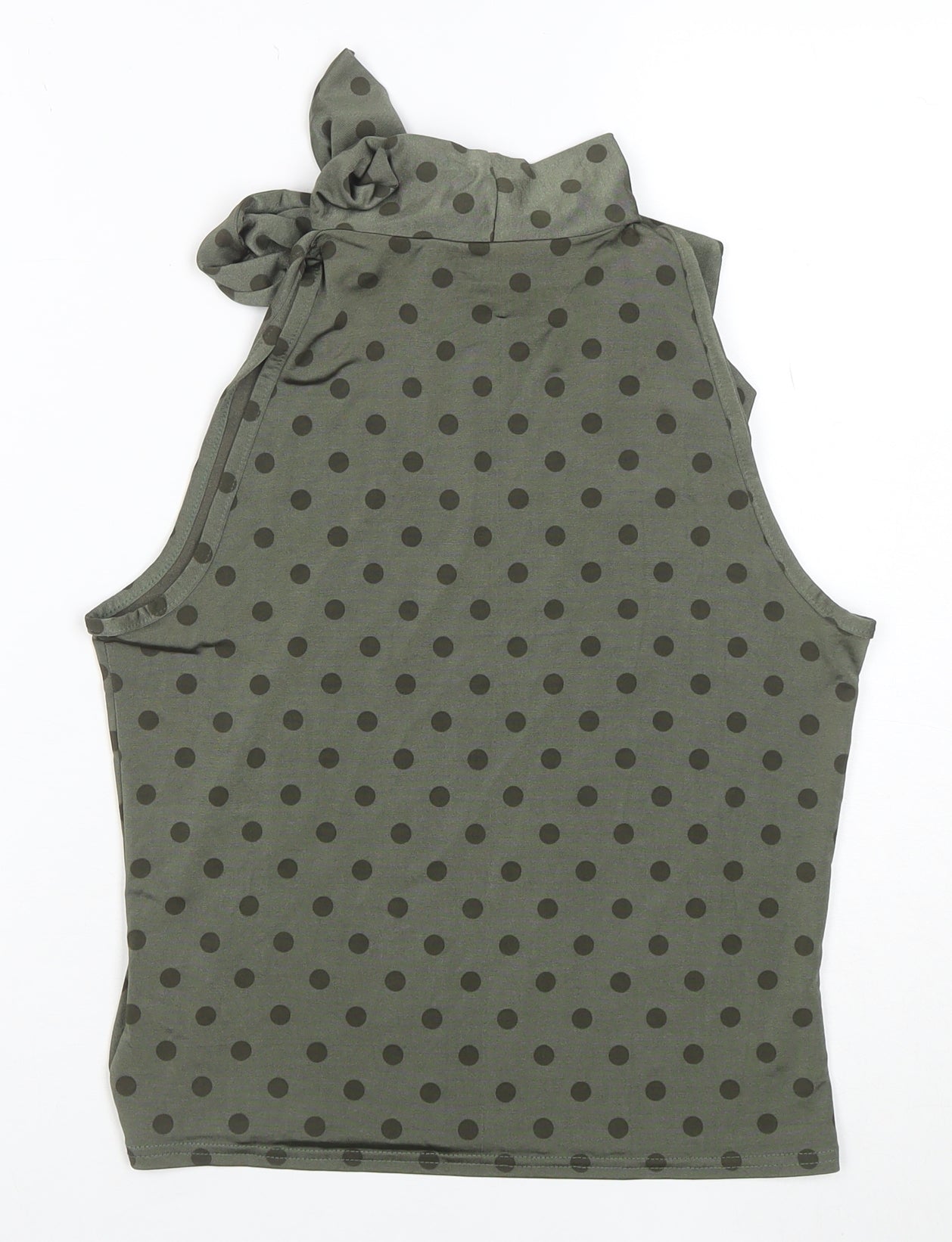 Classic Women's Green Polka Dot High Neck Bow Tie Sleeveless Top Size 14