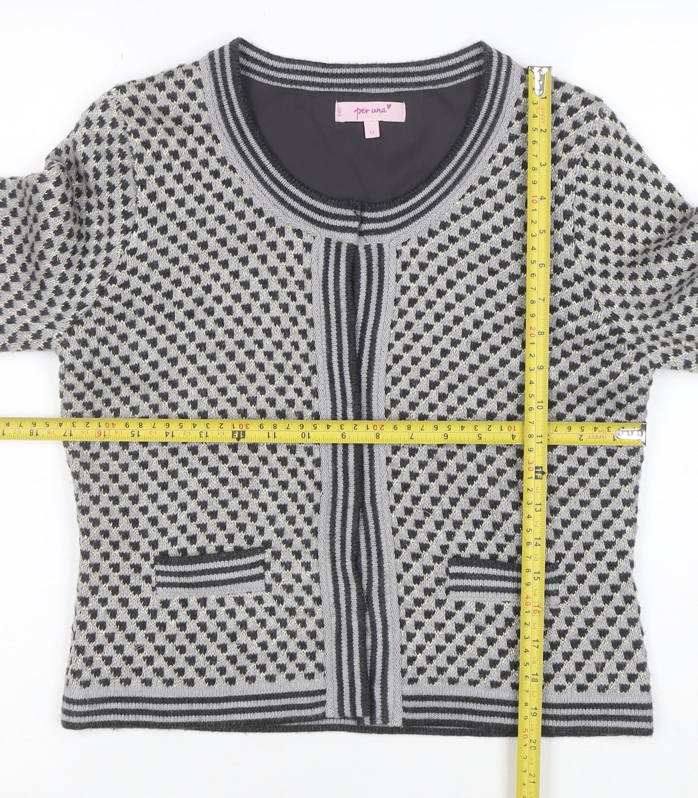 Marks and Spencer Per Una Grey Geometric Knit Cardigan Women's Size 12