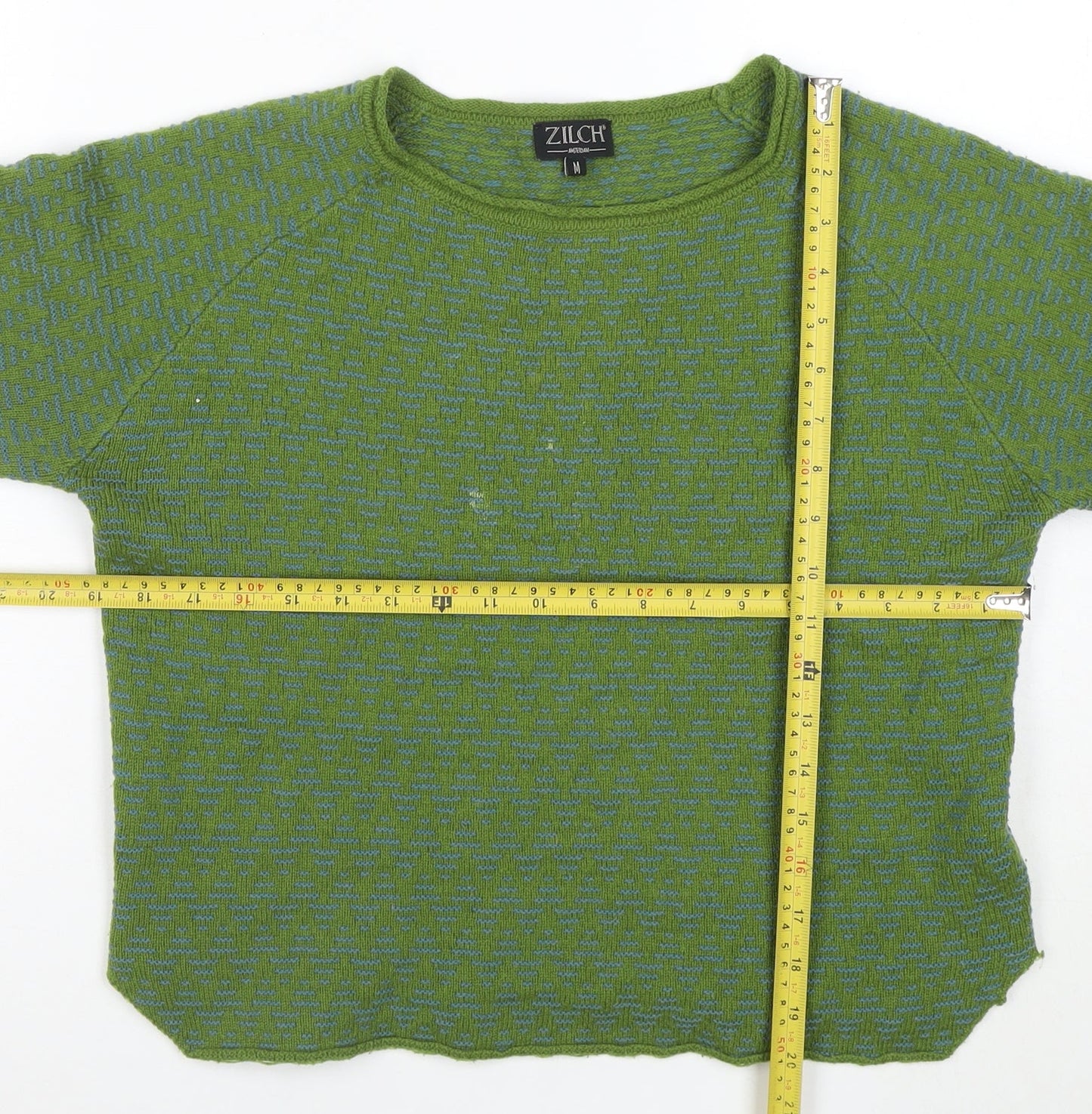 Zilch Women Green Merino Wool Blend Crew Neck Pullover Jumper M