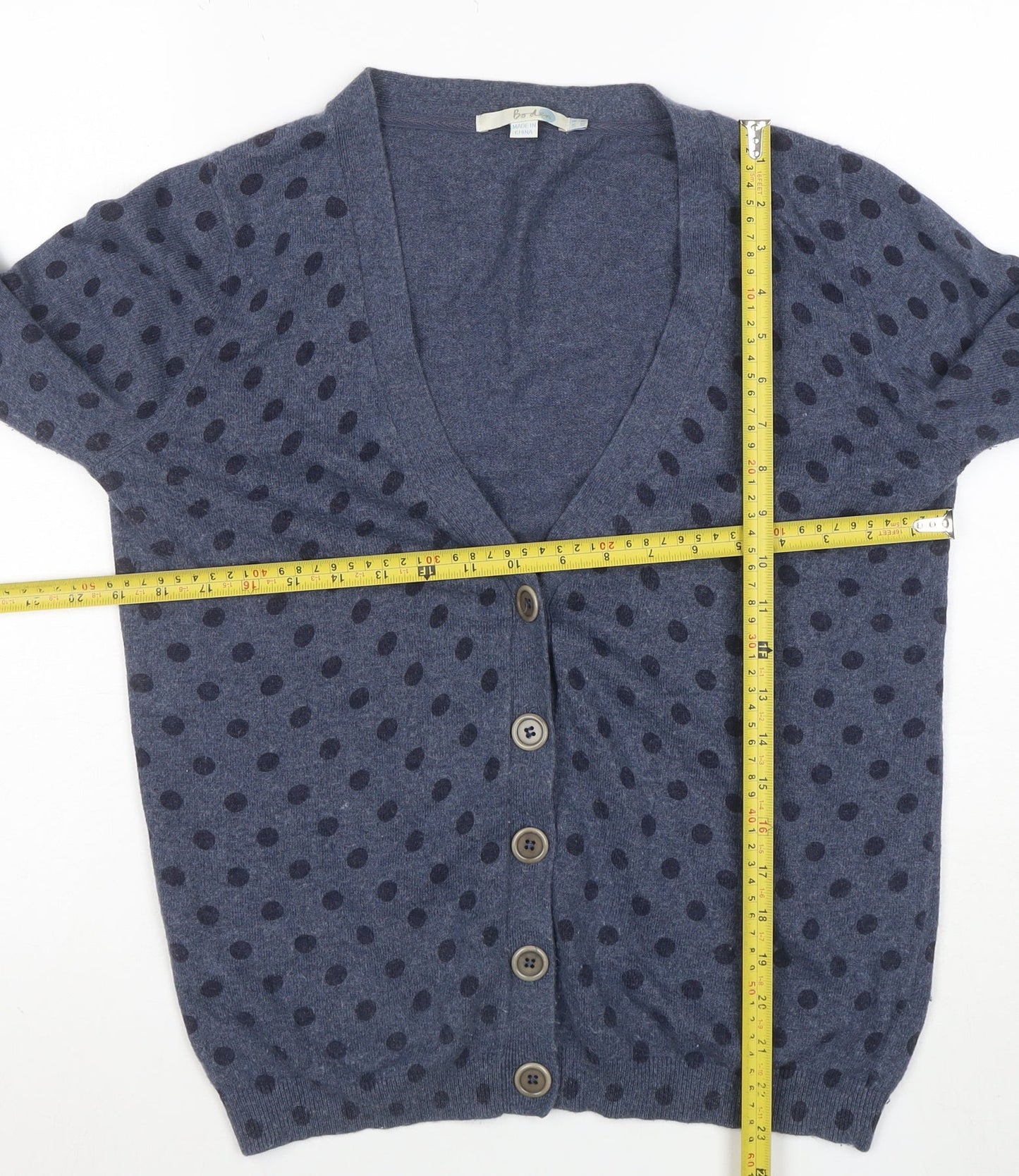Boden Womens Blue Polka Dot V-Neck Cardigan Size 14 Cotton Blend