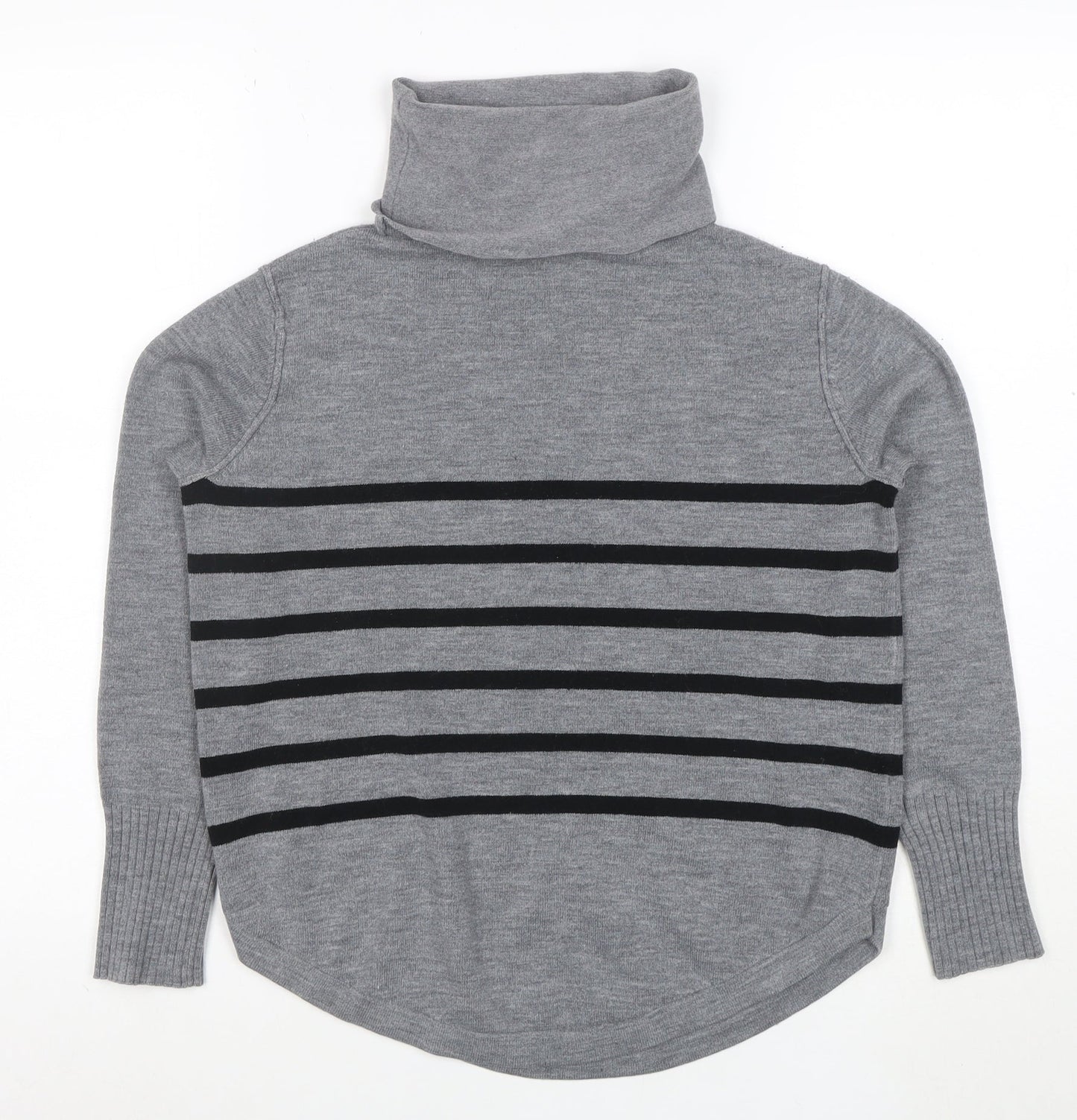 French Connection Womens Grey Roll Neck Striped Jumper Medium