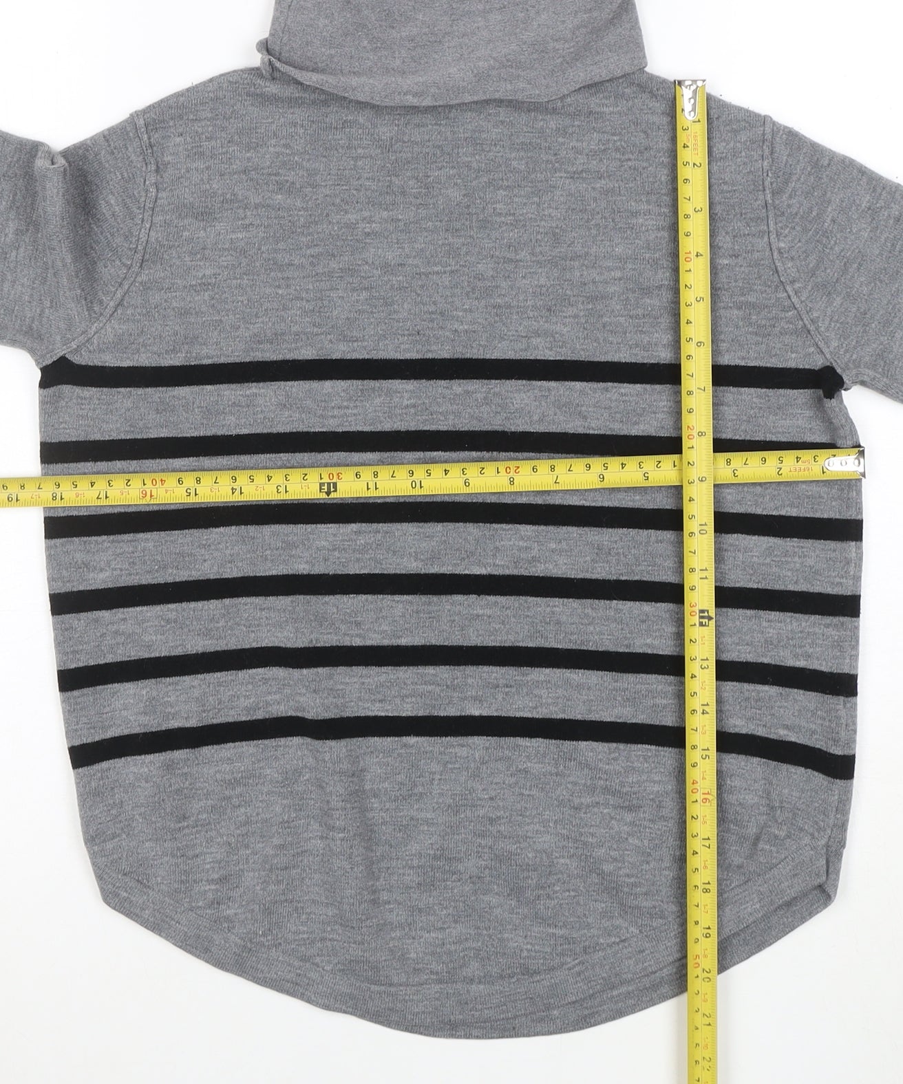 French Connection Womens Grey Roll Neck Striped Jumper Medium