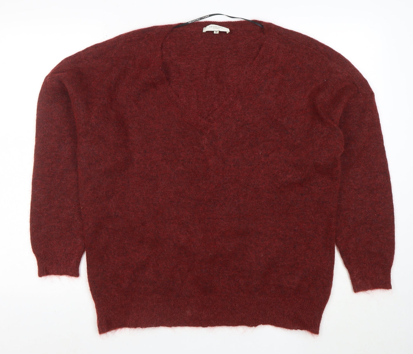 SELECTED FEMME Women Red Alpaca Wool V-Neck Relaxed Pullover Jumper M