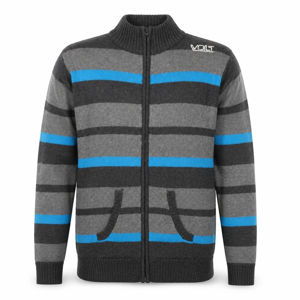 Voltage System Men's Grey Stripe Full Zip Cotton Jumper M