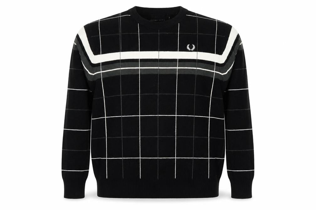GINAARTI Men's Black Check Crew Neck Pullover Jumper M