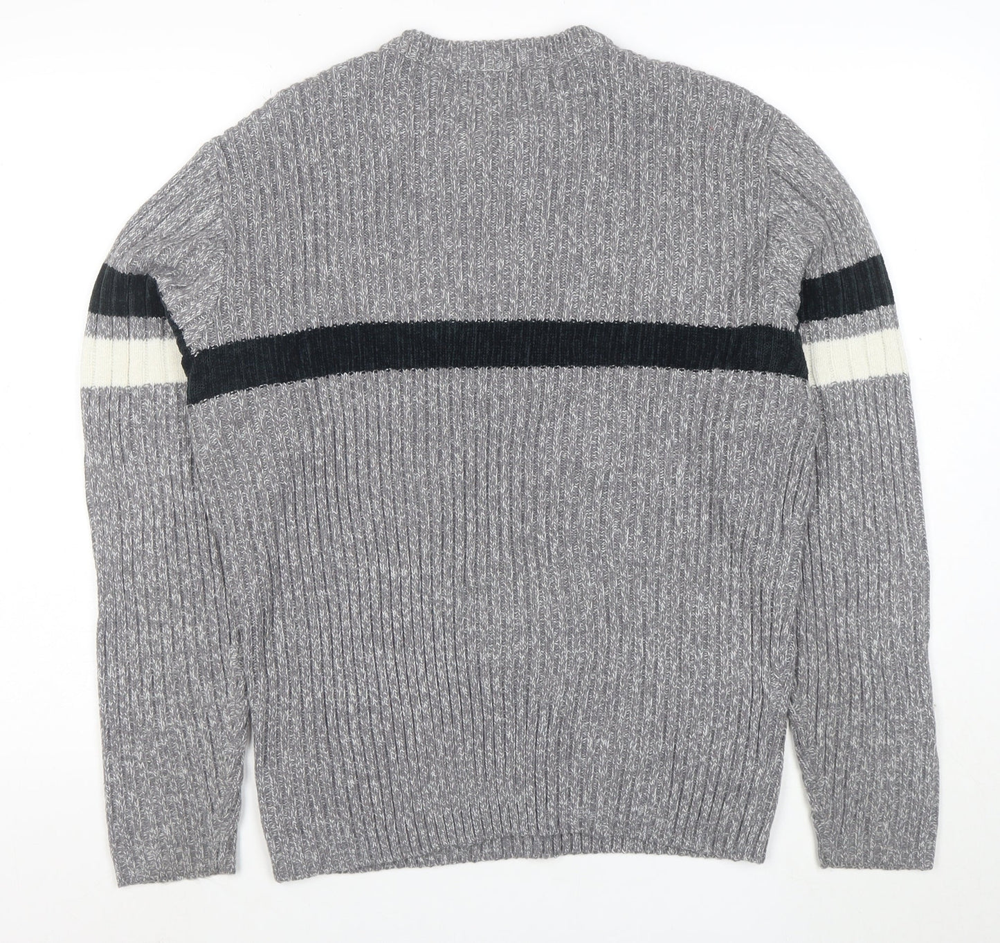 CSG Men's Grey Rib Knit Crew Neck Pullover Jumper M
