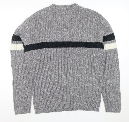 CSG Men's Grey Rib Knit Crew Neck Pullover Jumper M