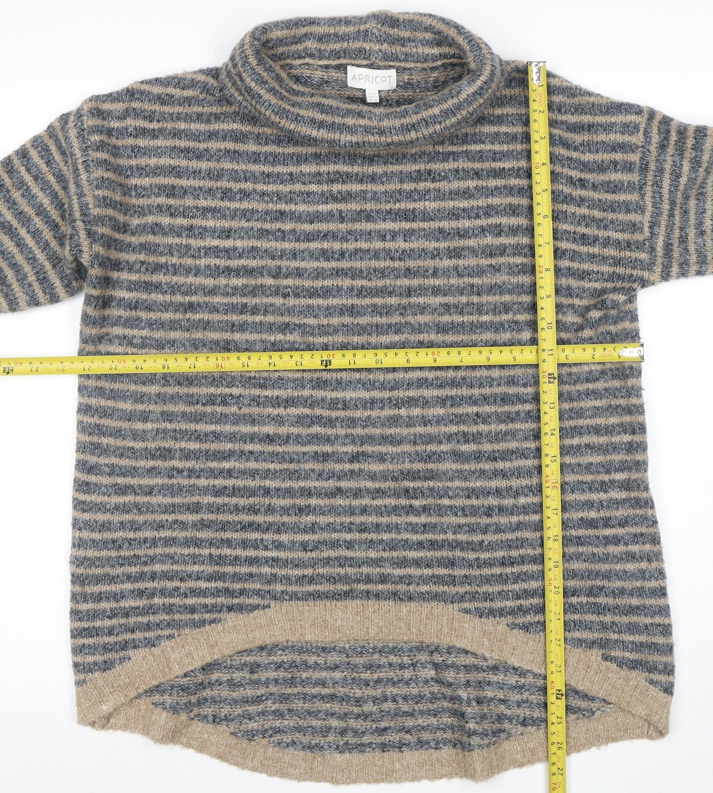 Apricot Women’s Beige Striped Roll Neck Knit Jumper Size 10