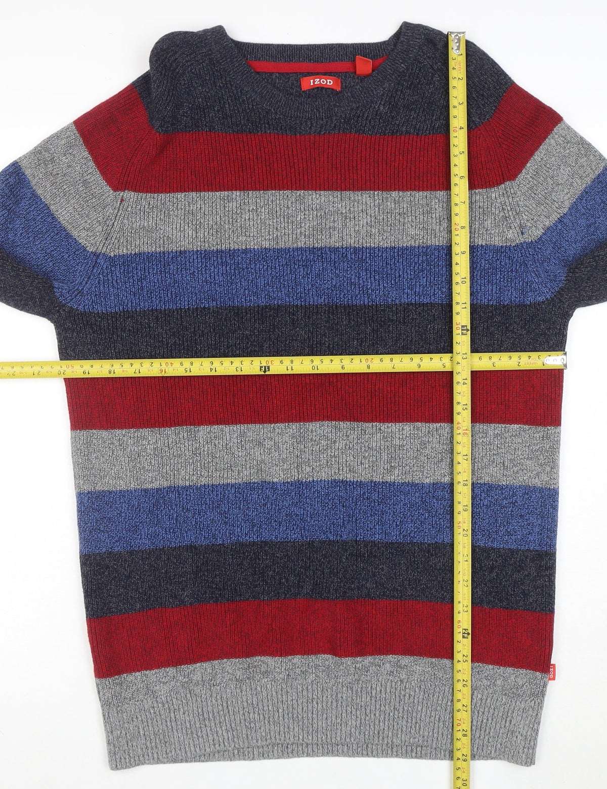 Brand and care label for IZOD Men's Multicoloured XL Striped Crew Neck jumper