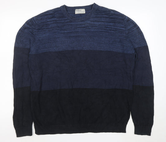 Straight Up Casual Dynamic Men's Blue Striped Cotton Pullover Jumper L