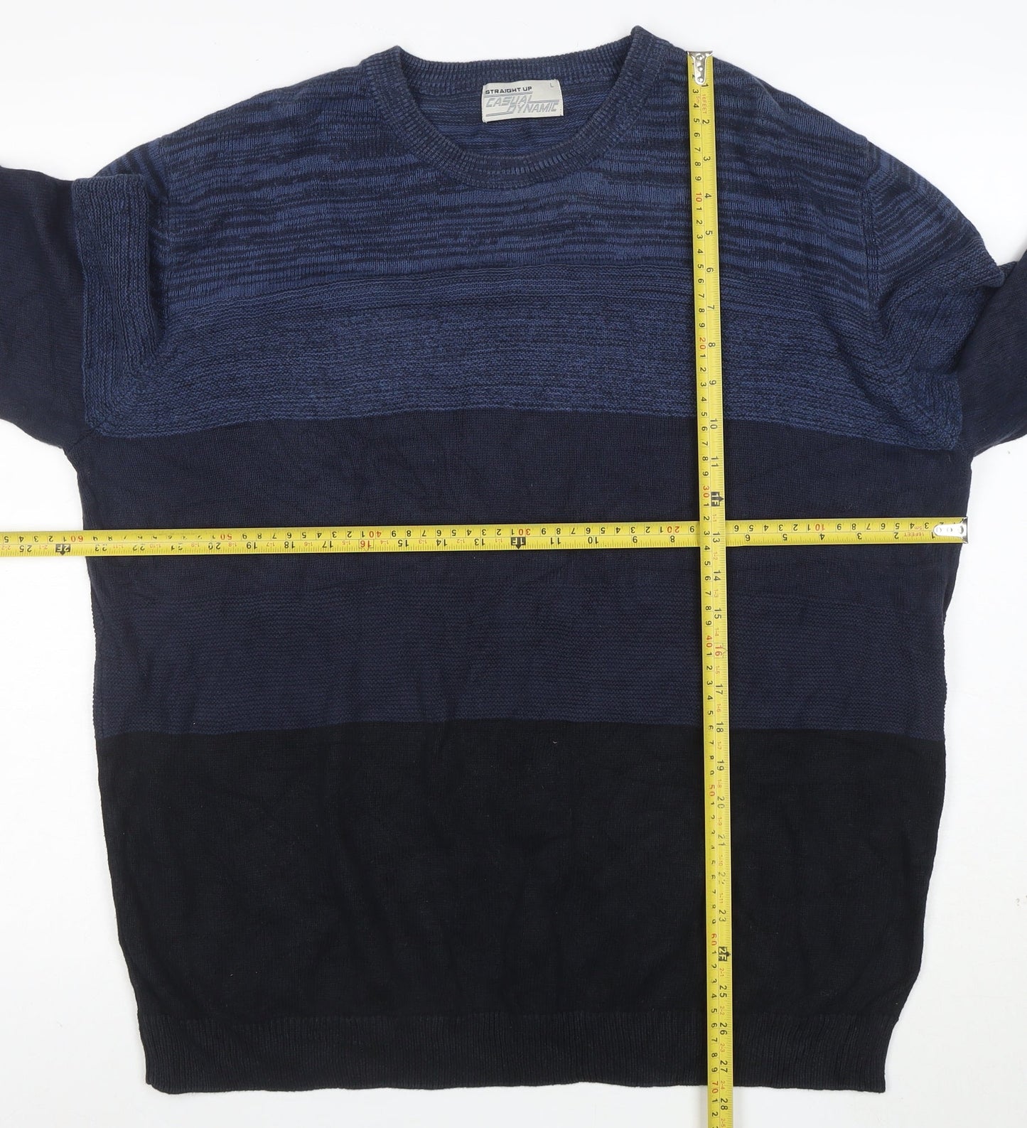 Straight Up Casual Dynamic Men's Blue Striped Cotton Pullover Jumper L