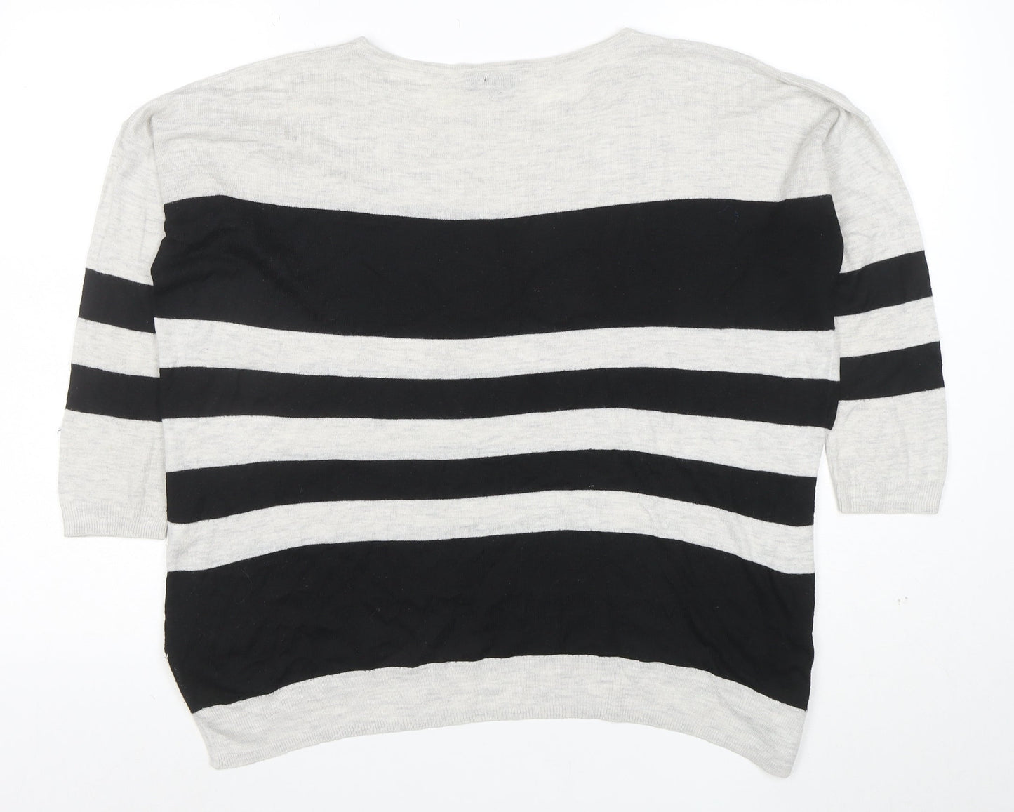 Warehouse Women Black Grey Striped Knit Top UK 12 Relaxed Fit
