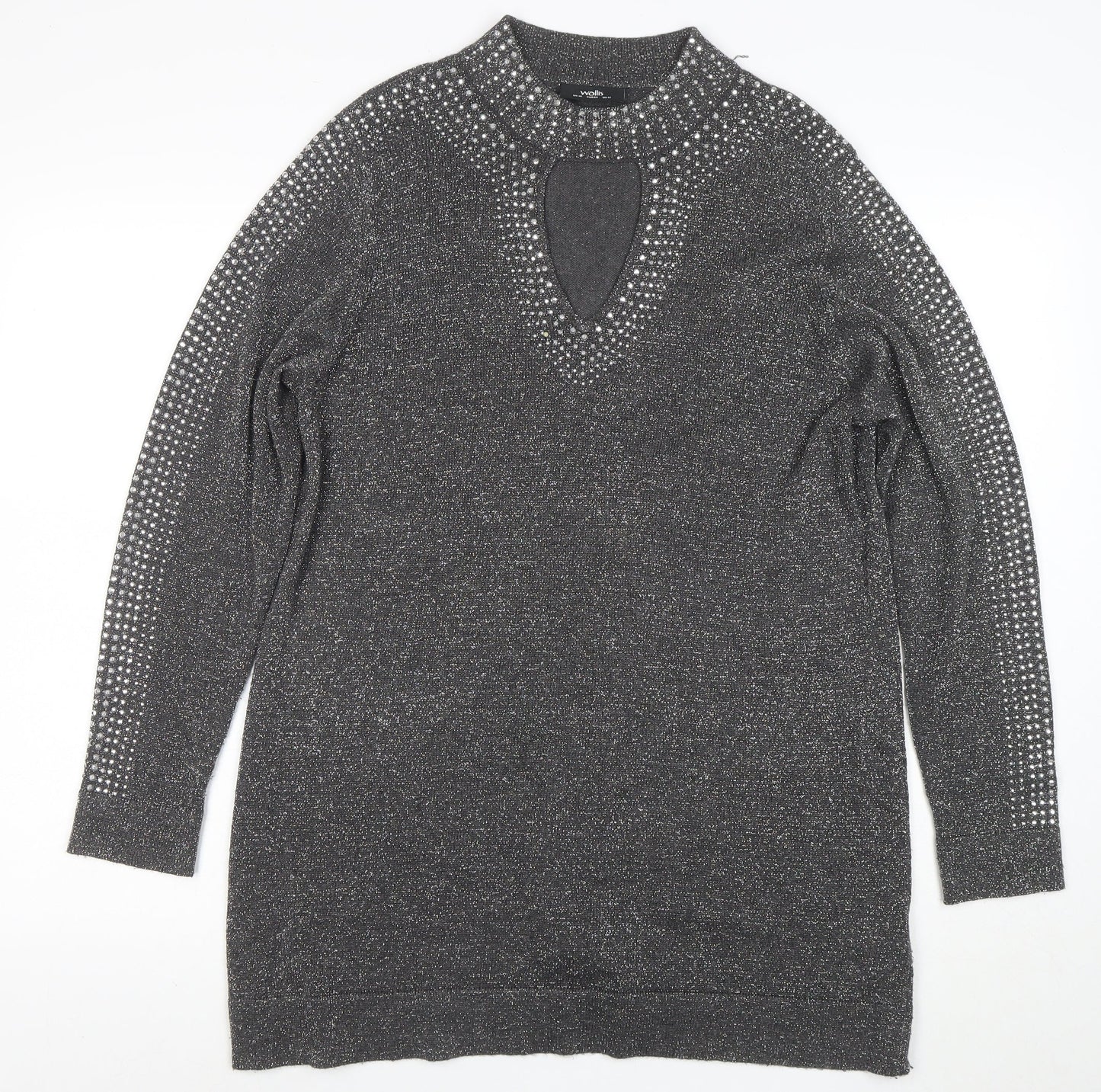 Wallis Women’s Grey Rhinestone Knit Shift Dress Size 16