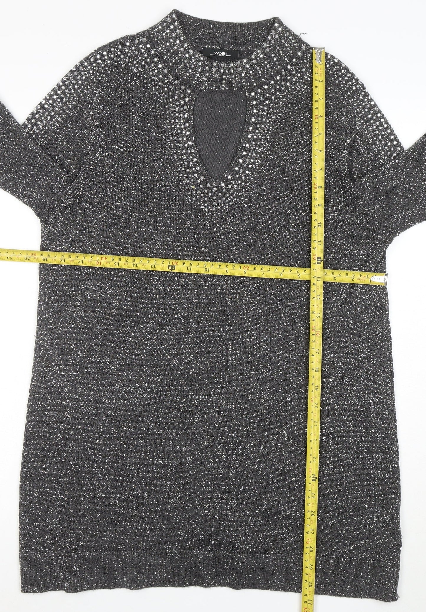 Wallis Women’s Grey Rhinestone Knit Shift Dress Size 16