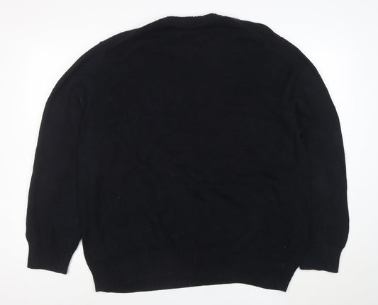 David Naylor Men's Black Argyle Crew Neck Cotton Jumper XL