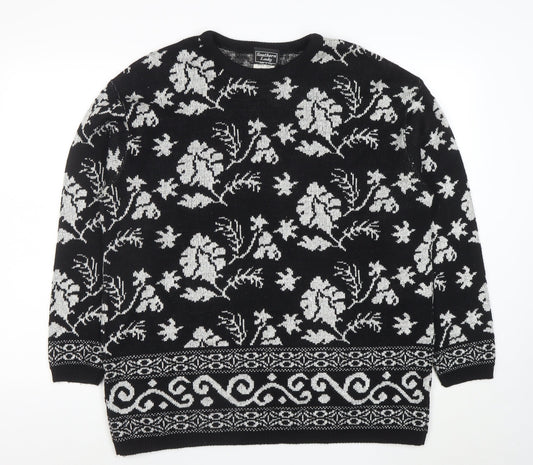 Southern Lady Womens Black Floral Knit Pullover Jumper Size L
