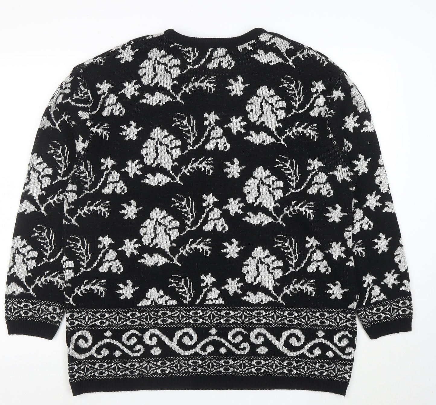 Southern Lady Womens Black Floral Knit Pullover Jumper Size L