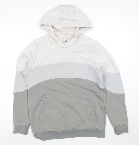 Adidas Boys Grey Colourblock Pullover Hoodie Size 13-14 Years