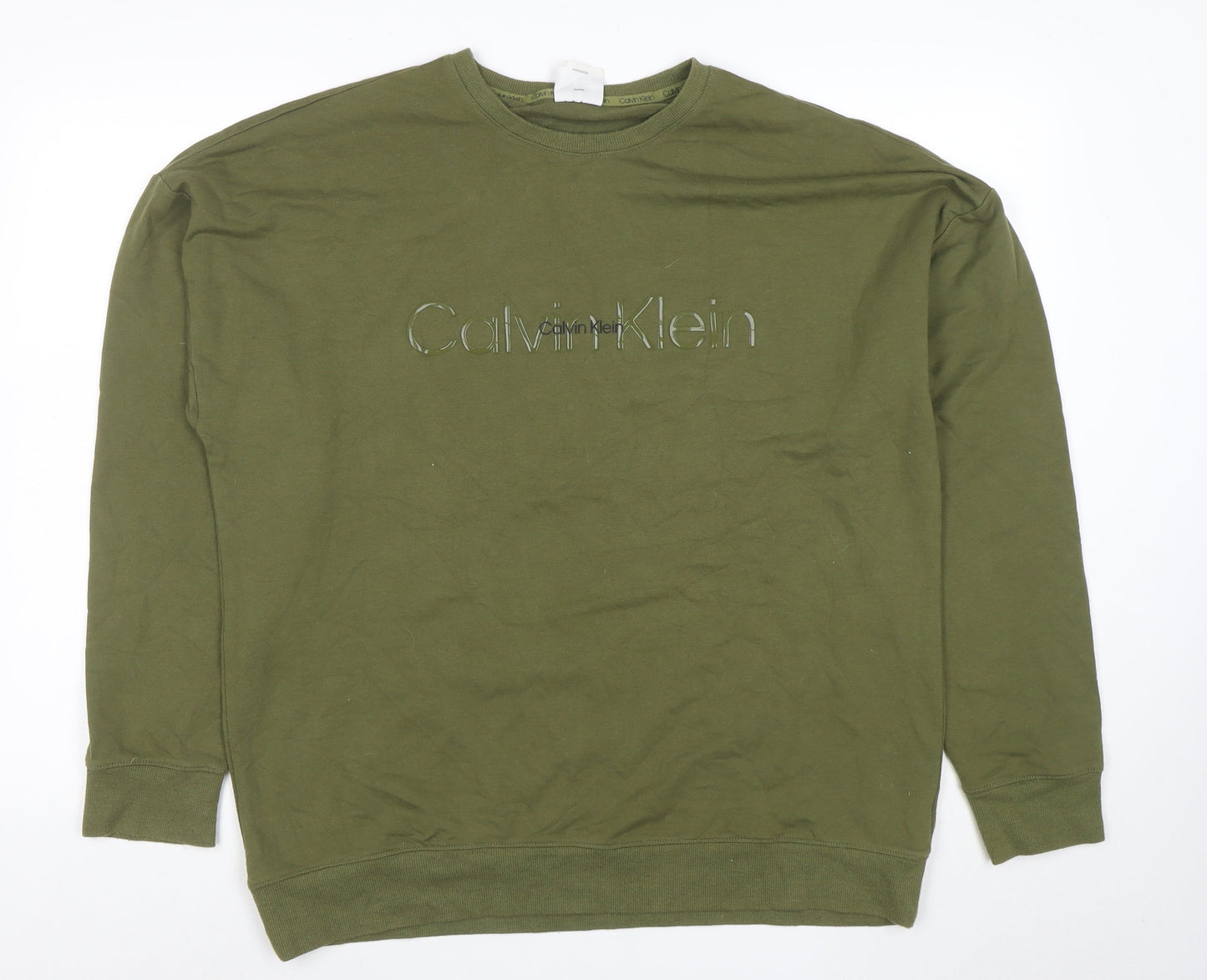 Calvin Klein Men's Green Logo Cotton Pullover Sweatshirt M