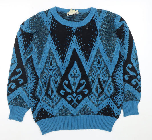 Petite Collection by Joyce Women’s Blue Geometric Knit Jumper L