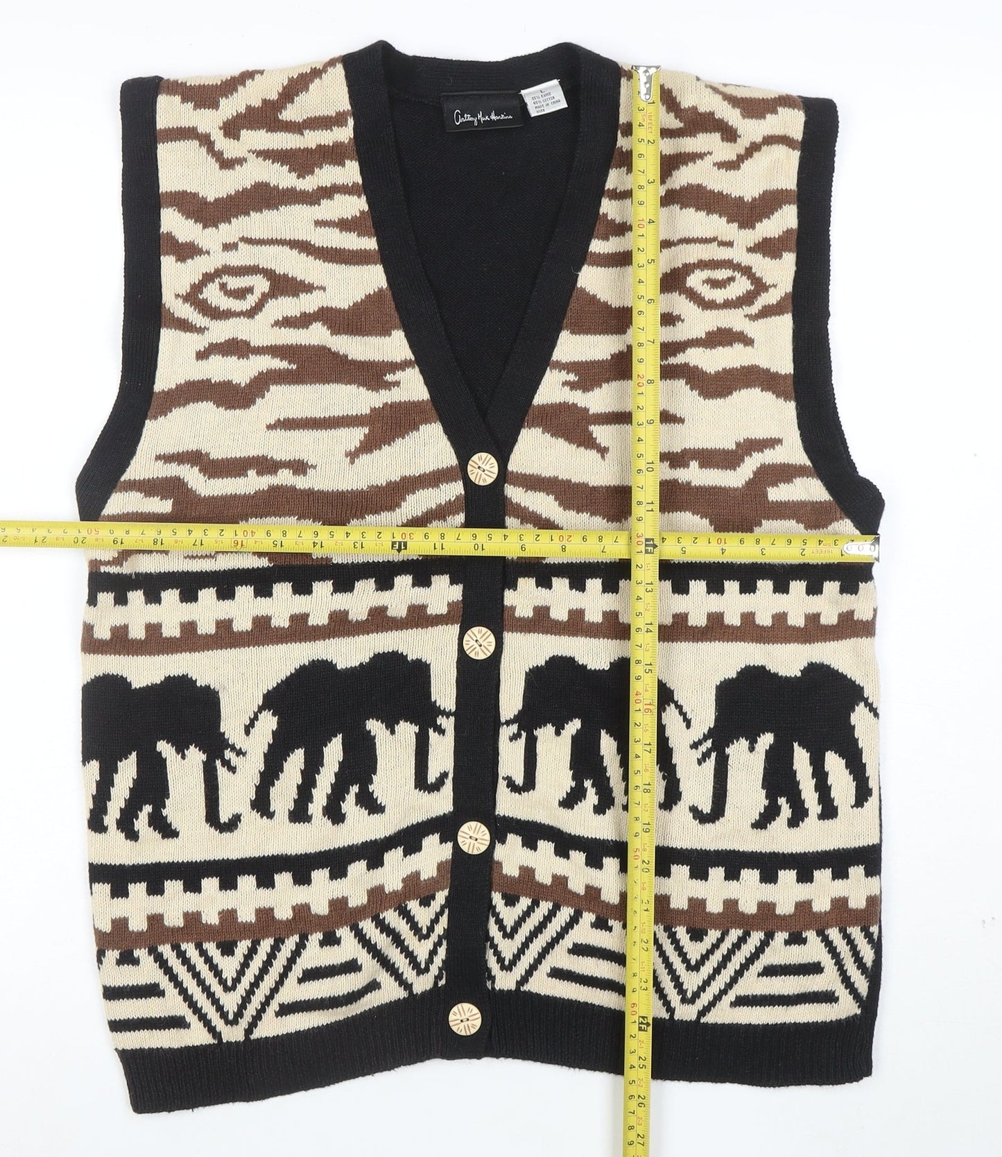 Anthony Mark Hankins Men's Black L Animal Print Sleeveless Cardigan