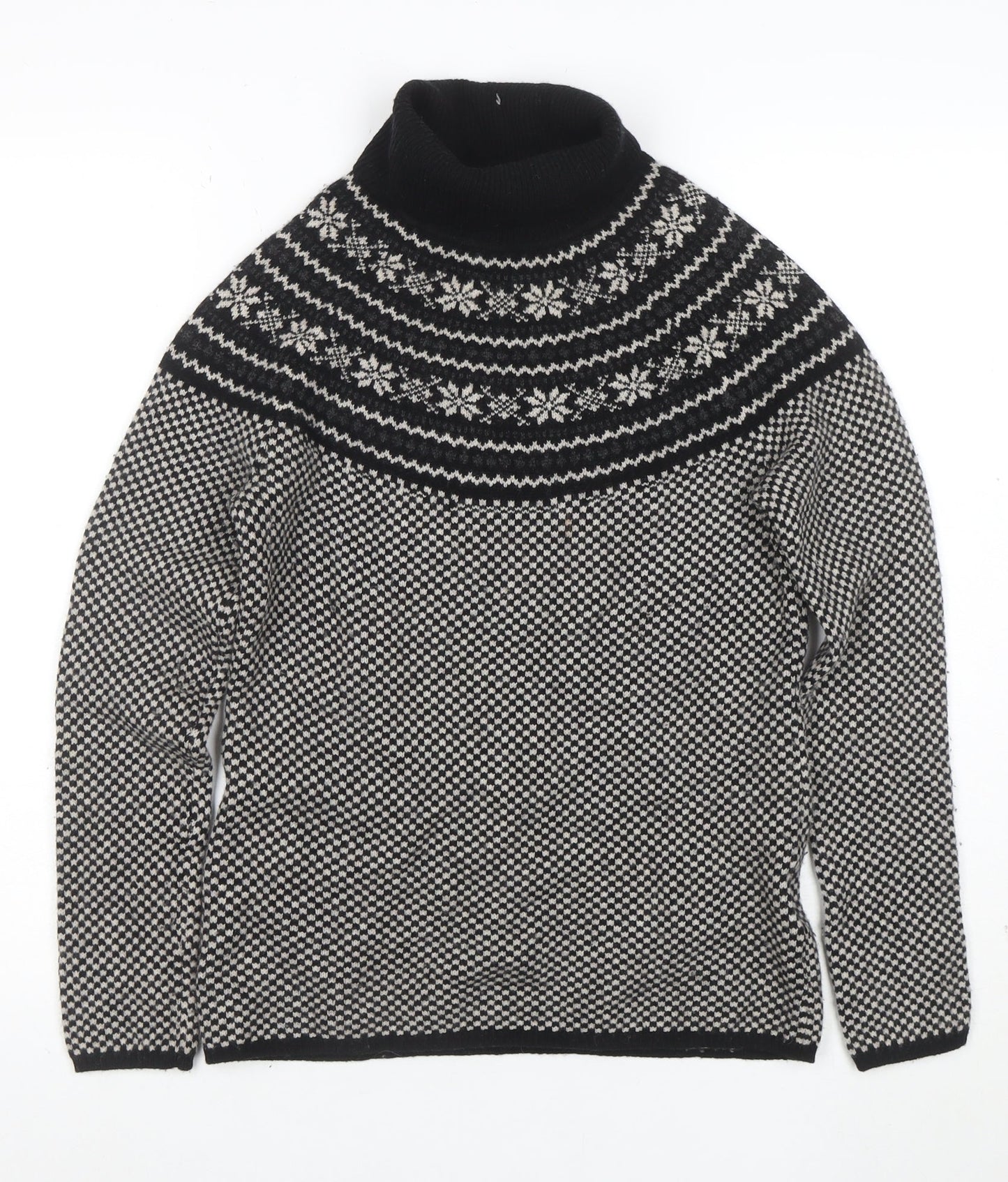 Brooks Brothers Men's Black Fair Isle Wool Roll Neck Jumper XS