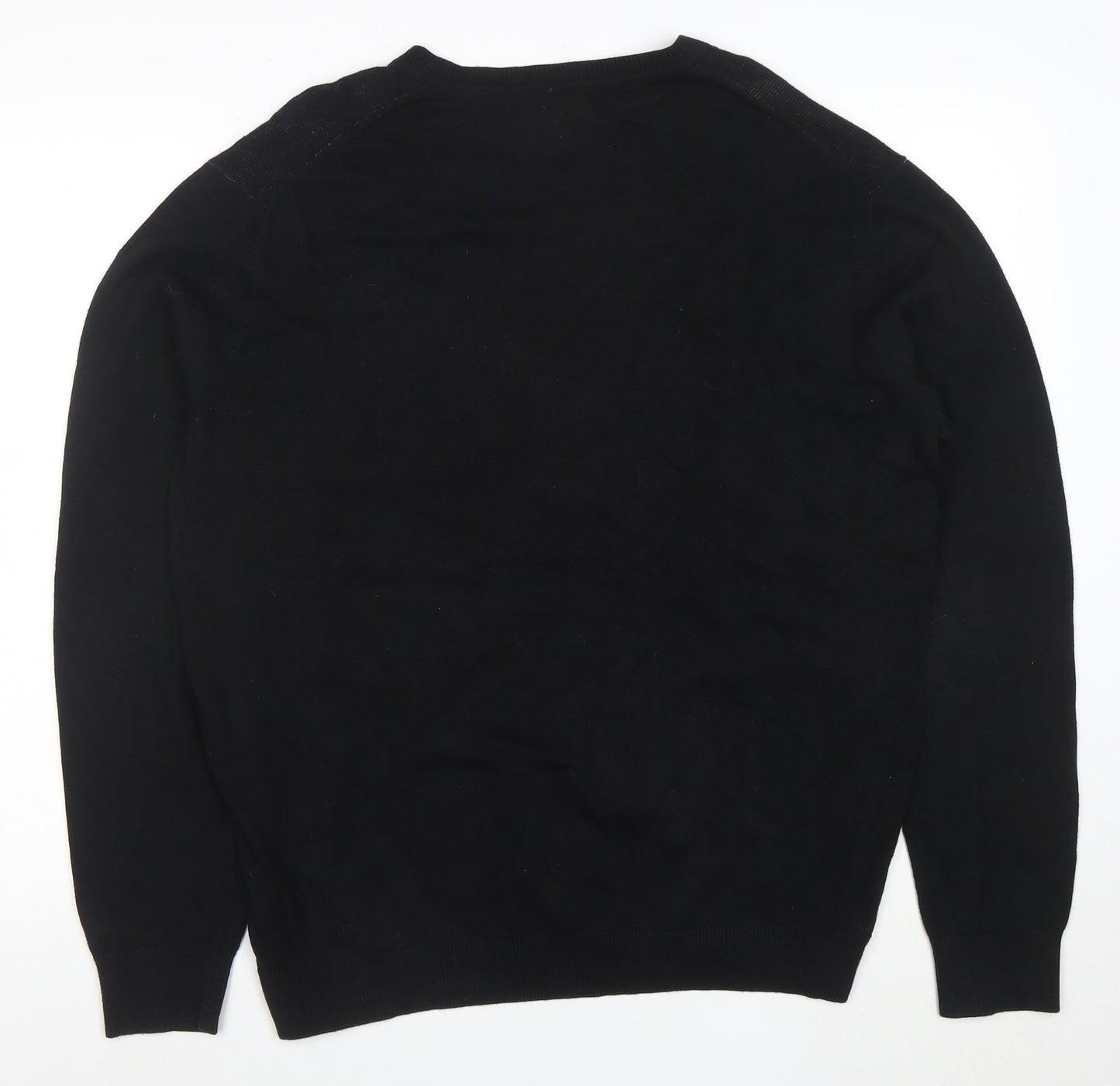Perry Ellis Men's Black & Grey Argyle Cotton Blend V-Neck Jumper L