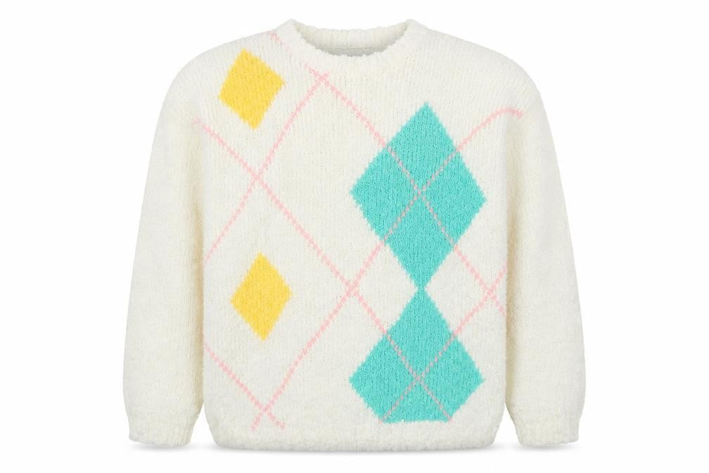 Bay Men's Ivory Argyle Chunky Knit Pullover Sweater M